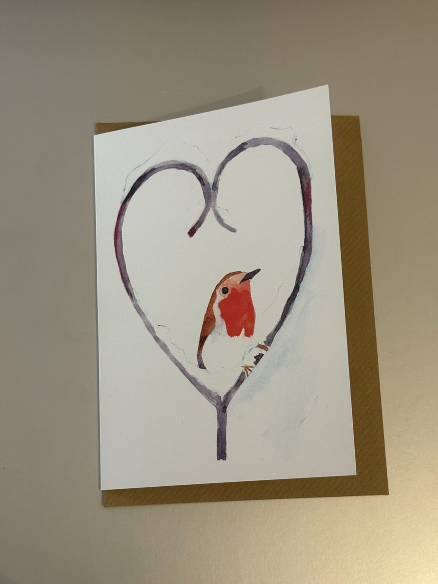 Robin in Heart A5 Christmas Greeting Cards 