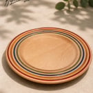 Wood turned beech platter, bowl with multicoloured resin inlays