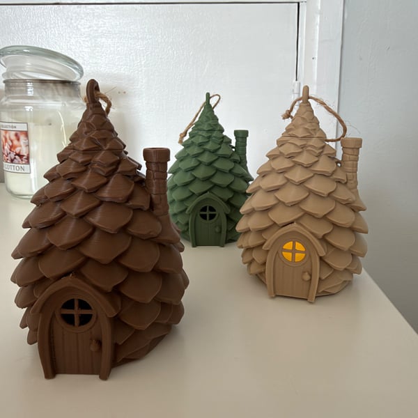 3x Pinecone Fairy Houses - Garden Ornament - Christmas Tree Decoration, Handmad
