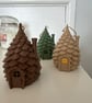 3x Pinecone Fairy Houses - Garden Ornament - Christmas Tree Decoration, Handmad