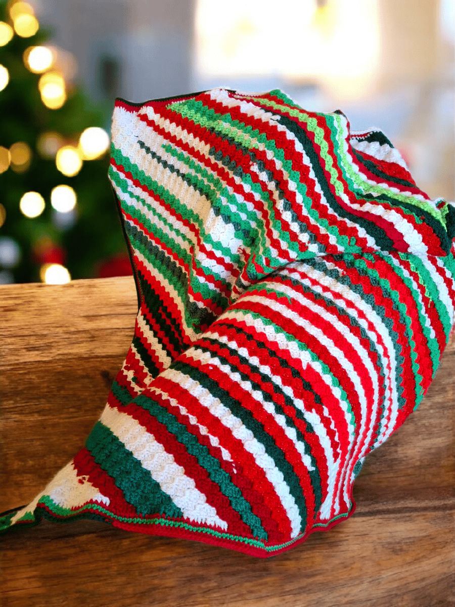 Handmade Crochet Christmas Blanket. Red White and Green