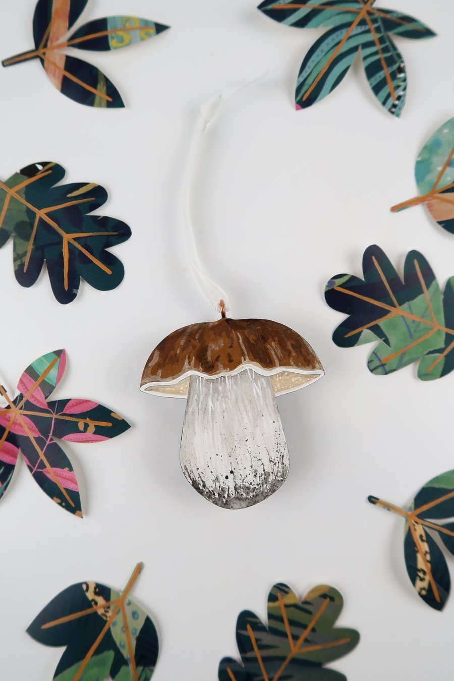 Porcini hanging ornament, mushroom decoration for Christmas tree.