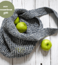 Hand Knitted cotton shopping grocery bag - Denim Blue Neutral - Image 1