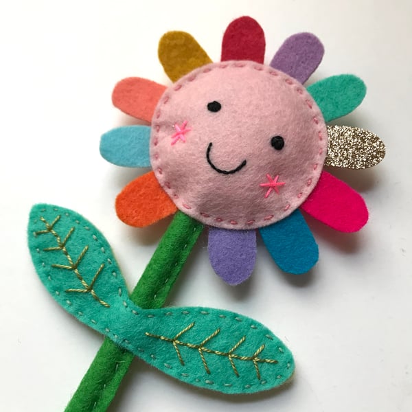 Happy Rainbow Felt Flower in Pink