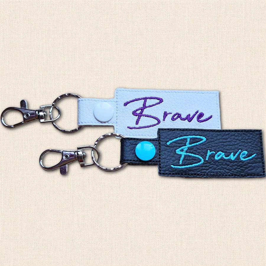 Image of Brave Keyring - Positive Embroidered Faux Leather Bag Charm
