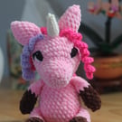 Handmade Crochet Unicorn Plushie - Made to Order Amigurumi Unicorn - Pink Plush 