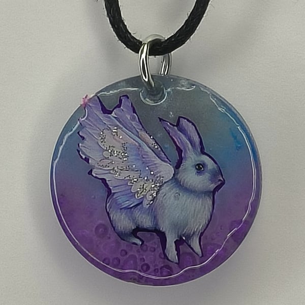 Cosmic bubbles with winged rabbit Magical Resin Pendant
