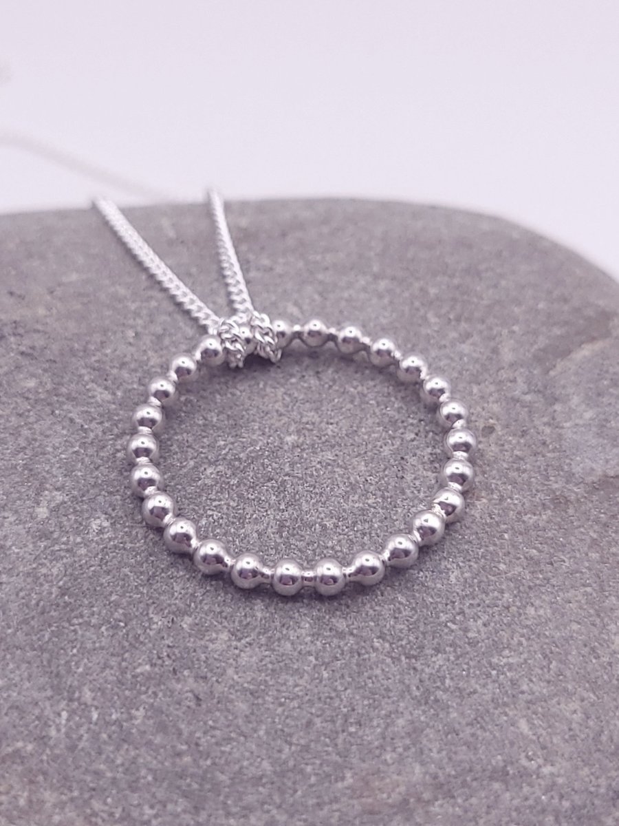 Sterling Silver Beaded Circle Pendant - Ring