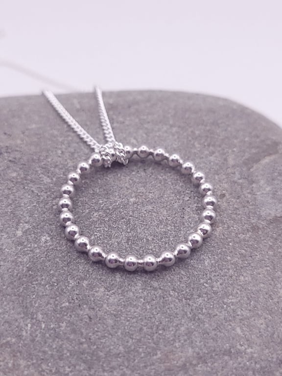 Sterling Silver Beaded Circle Pendant - Ring