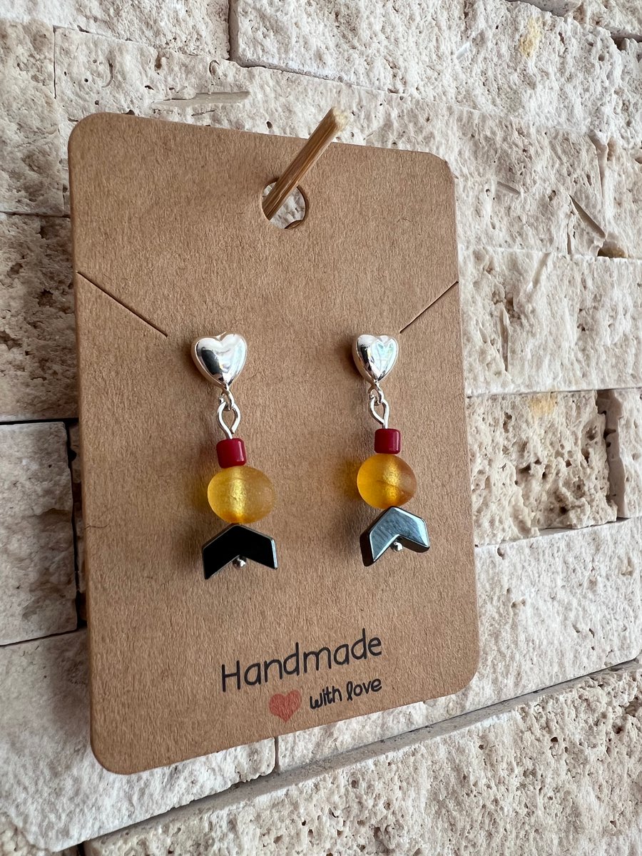 Heart shaped sterling silver drop stud earrings 