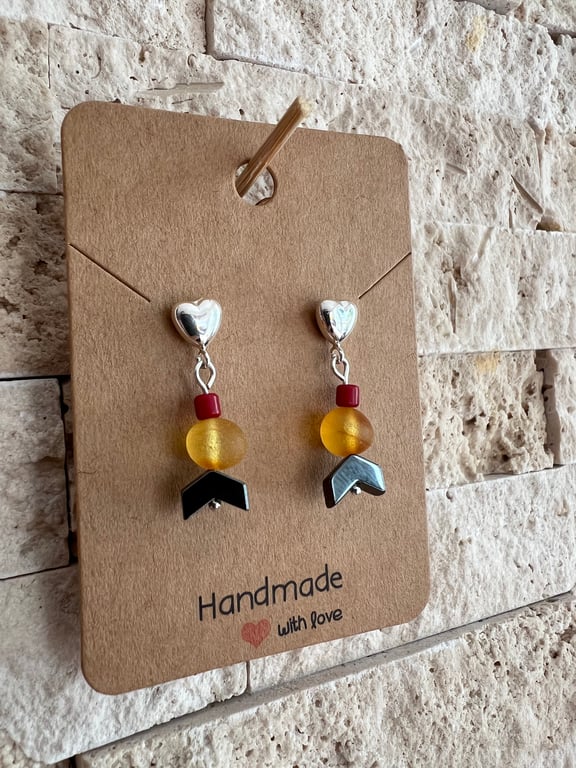 Heart shaped sterling silver drop stud earrings 