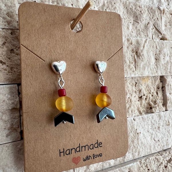 Heart shaped sterling silver drop stud earrings 