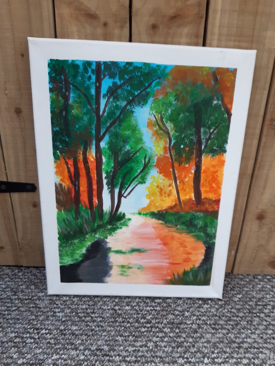 Painting acrylic woodland bright autumnal 