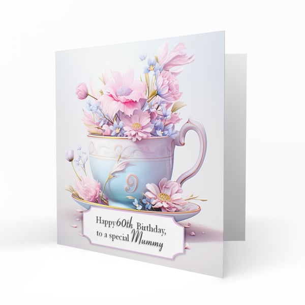 Personalised Birthday Card, Female, 30th, 40th, 50th, 60th, 70th, Tea Cup, C170