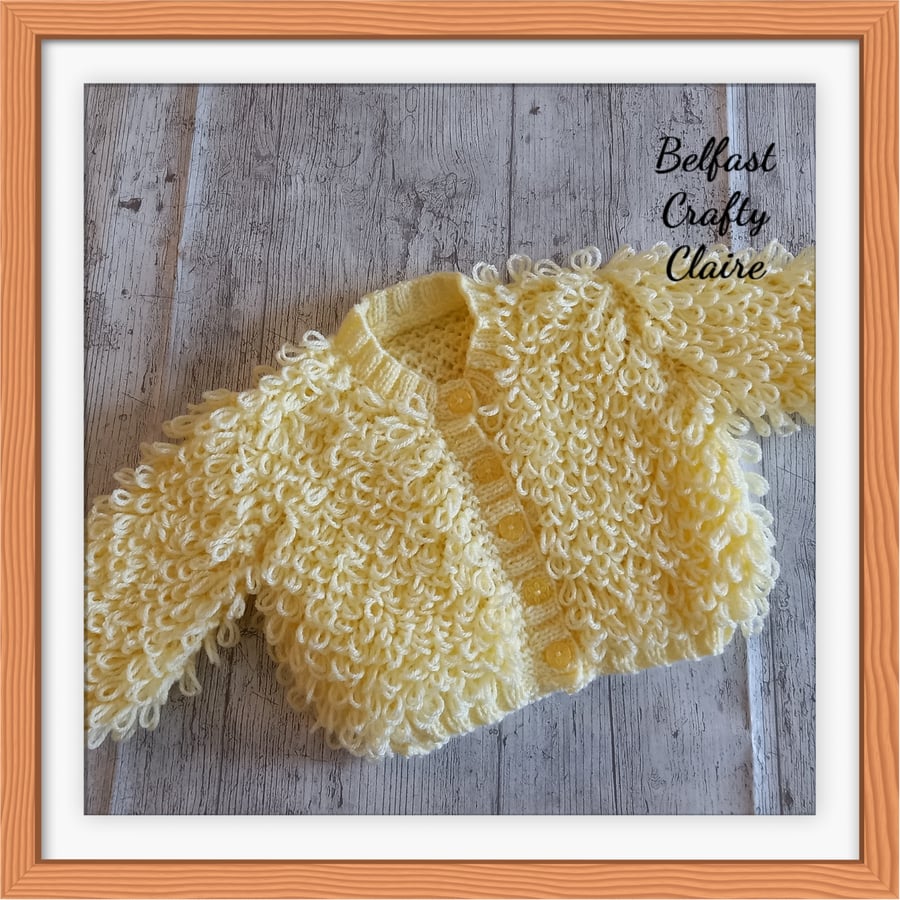 MADE TO ORDER - Hand Knitted Baby - LOOPY Style - Cardigan - Coat - LEMON YELLOW