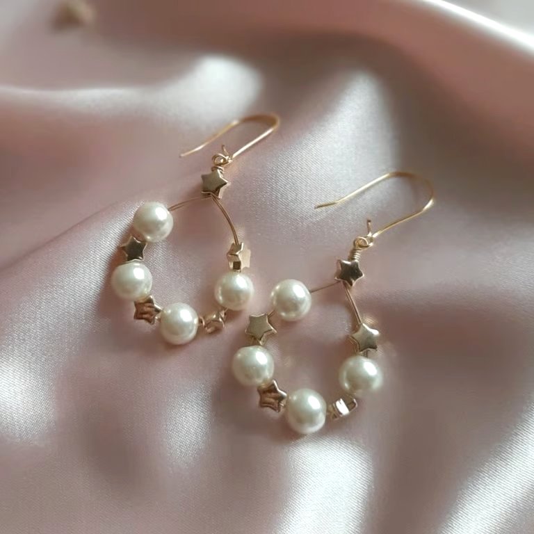 Celestial Pearl and Star Teardrop Earrings – Handmade Wire Wrapped Jewellery