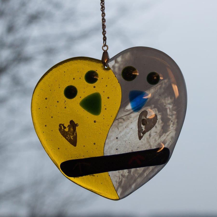 Lovebirds - Yellow & White Fused Glass - 9050