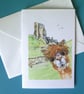 Alpaca at Corfe Castle blank card print  - Image 1