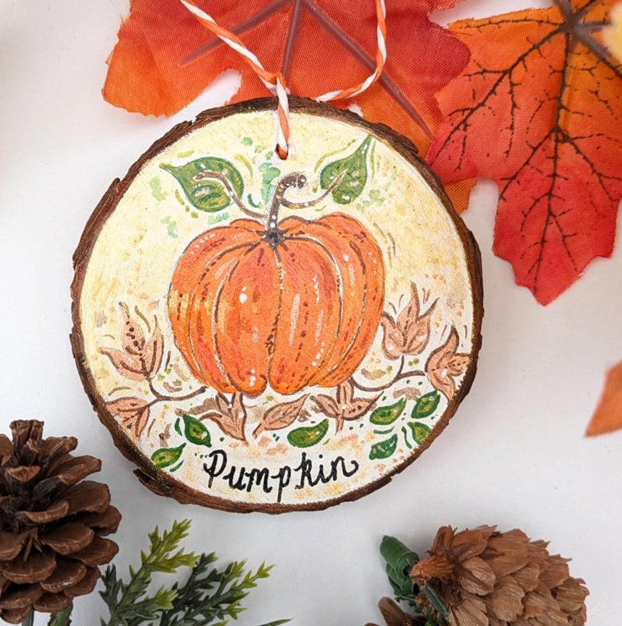 Pumpkin hand-painted log slice decoration 