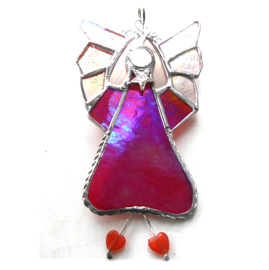 Angel Star Suncatcher Stained Glass Red Handmade 021