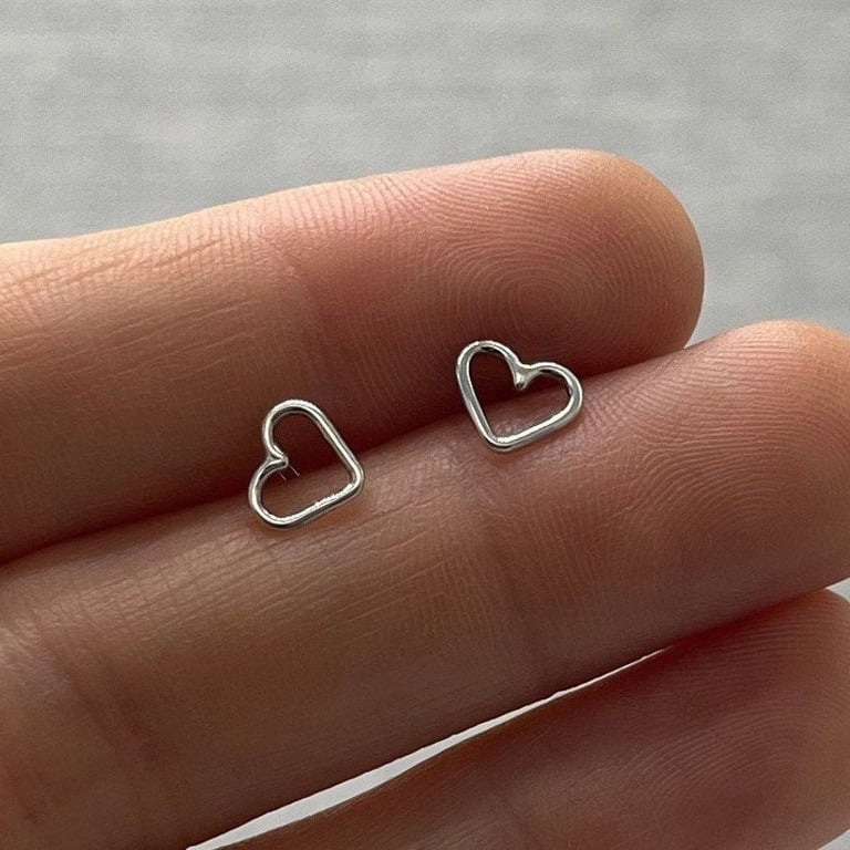 Heart Stud Earrings - Handmade, Sterling Silver