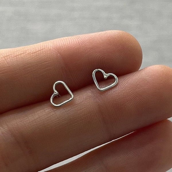 Heart Stud Earrings - Handmade, Sterling Silver