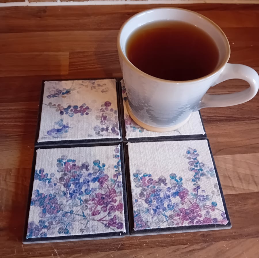 Soft Foliage (Dark Grey) - Ceramic Tile Set of 4 Coasters Perfectly Imperfect