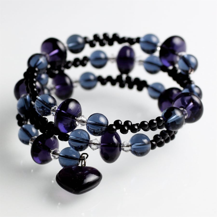 Purple, Blue and Black Wrap Bracelet - UK Free Post