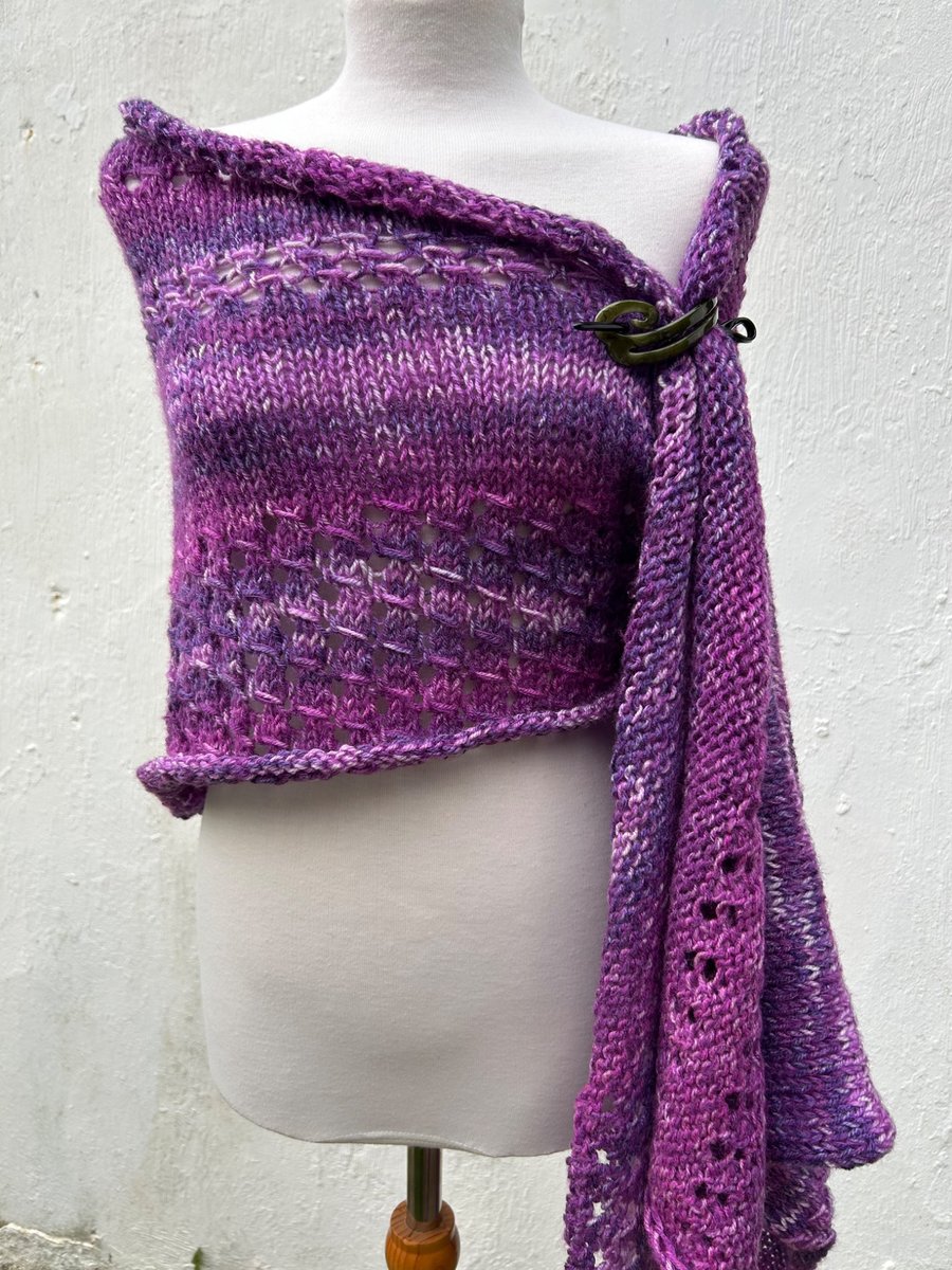 Lilacs in Bloom Merino Mohair Wool Handknitted Textured Lace Shawl Wrap