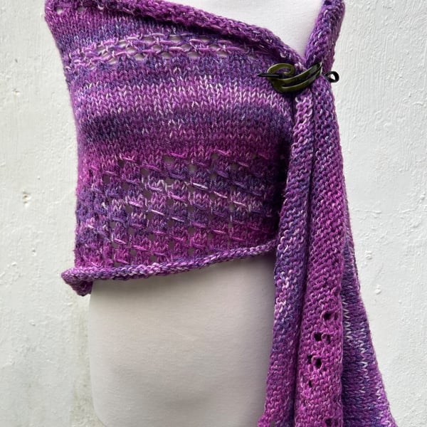 Lilacs in Bloom Merino Mohair Wool Handknitted Textured Lace Shawl Wrap