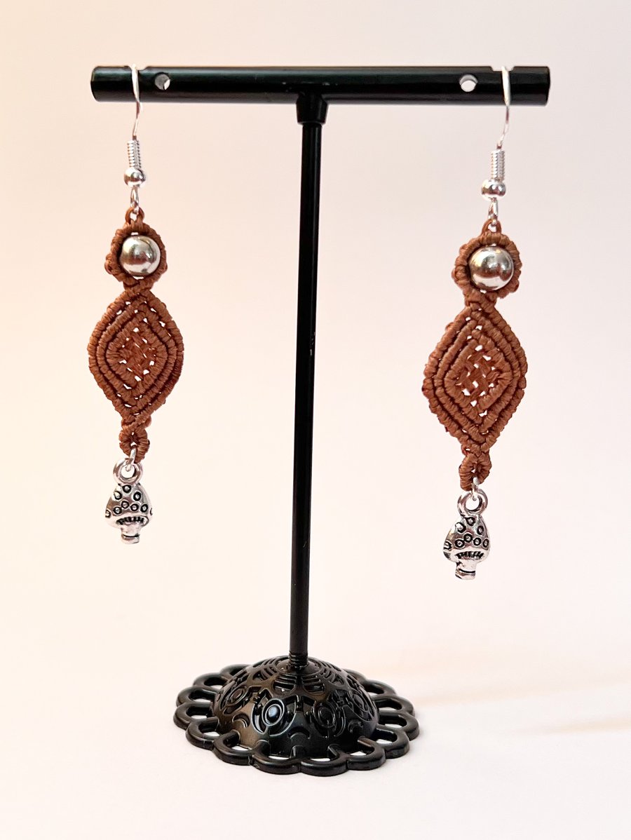 Earrings Macrame - Shroom, brown FREE UK P&P