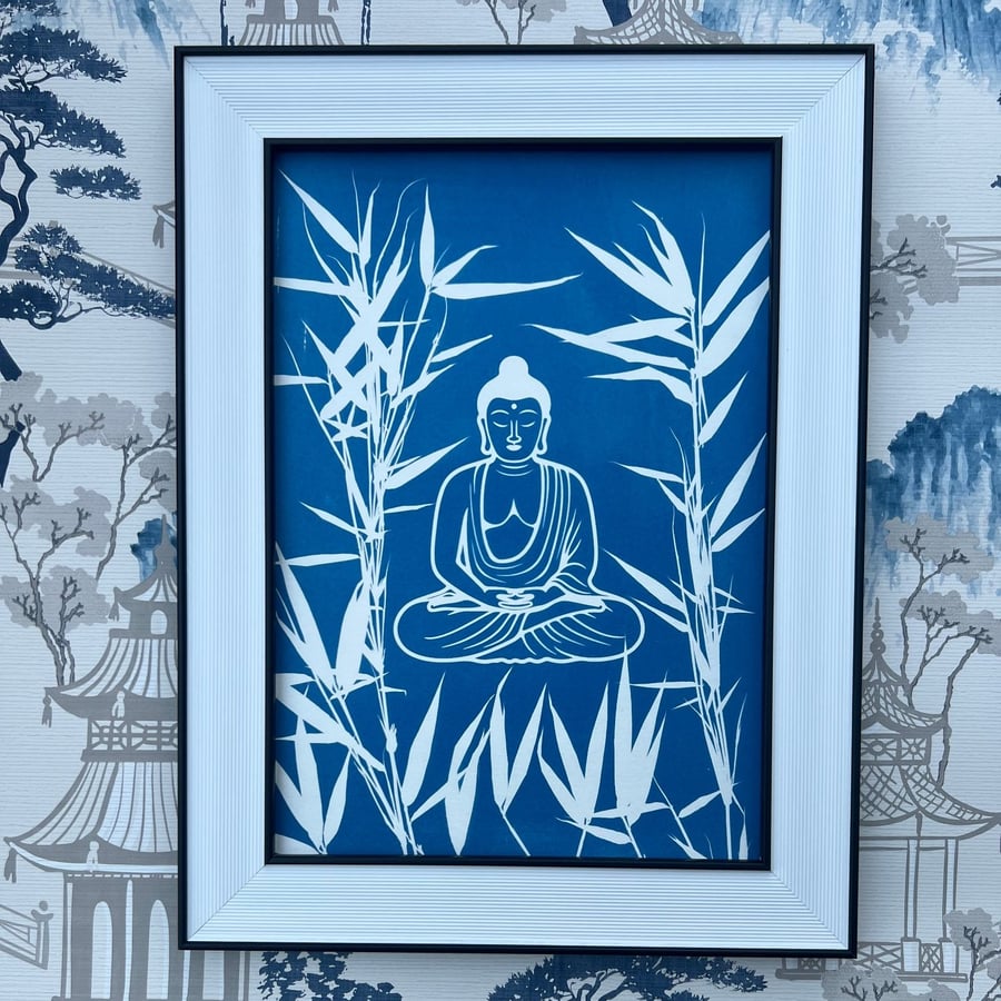 Buddha and Botanical Cyanotype art