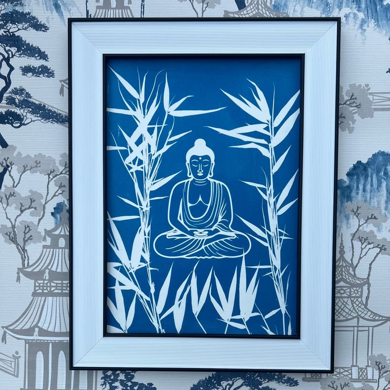 Buddha and Botanical Cyanotype art