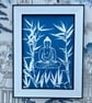 Buddha and Botanical Cyanotype art