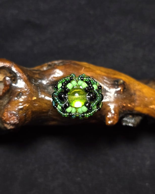 Green Glass Adjustable Ring