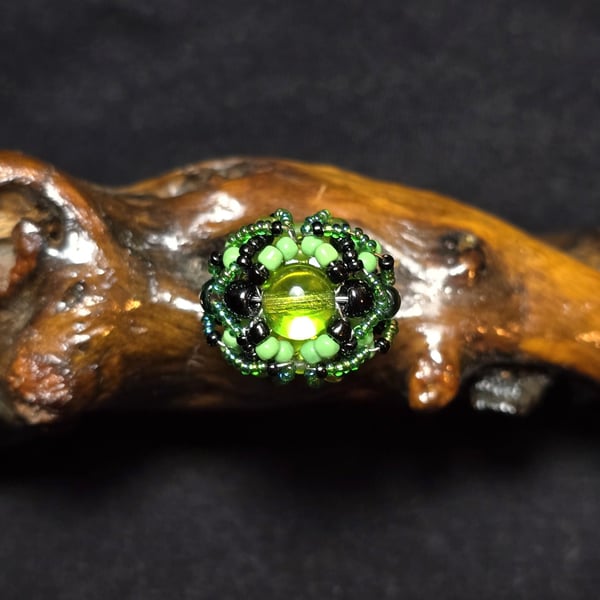Green Glass Adjustable Ring