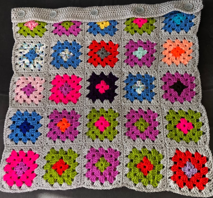 Crocheted Multi Coloured Cushion Cover