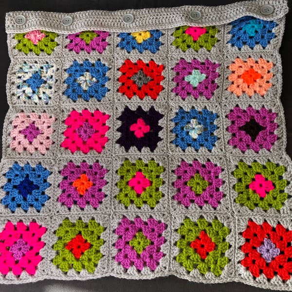 Crocheted Multi Coloured Cushion Cover