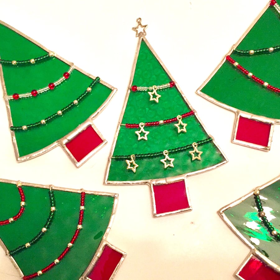 Stained glass Christmas Tree Suncatcher TO ORDER - Handmade Hanging Decoration