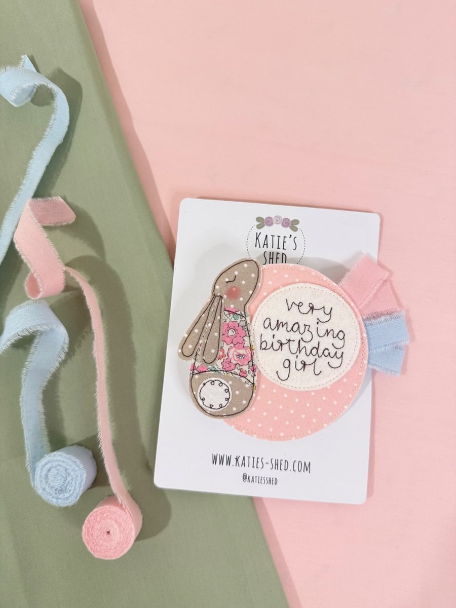 Pink Peter Rabbit bunny birthday rosette