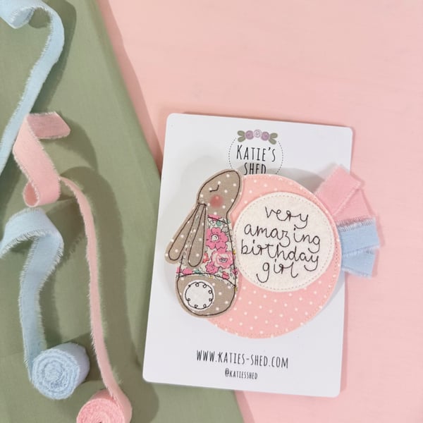 Pink Peter Rabbit bunny birthday rosette