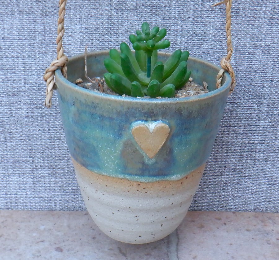 Hanging herb succulent planter hand thrown stoneware pottery ceramic plant pot 