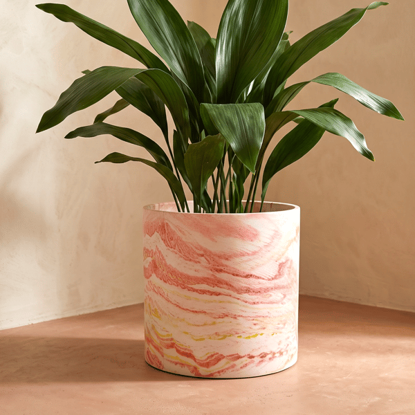 Large Statement Plant Pot in Red, Orange and Yellow Sunrise Marble