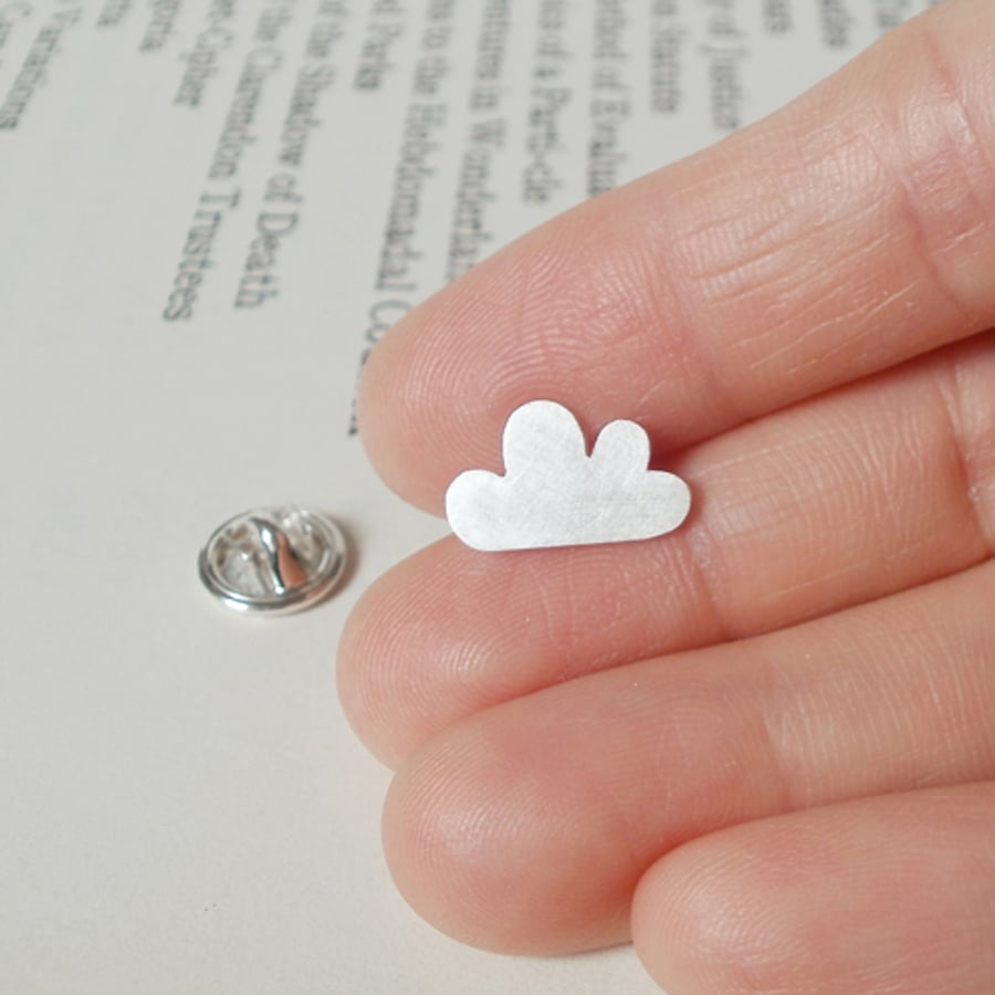 fluffy cloud lapel pin tie tack in sterling silver