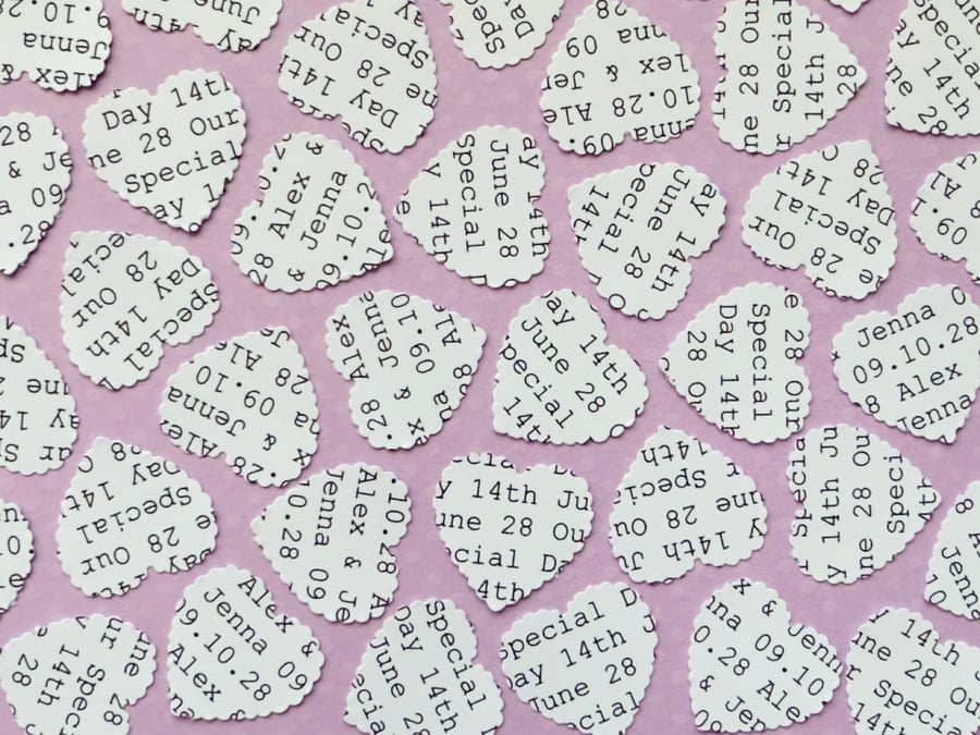 White Personalised Heart Confetti, Any Wording Custom Hearts, Wedding Decor 