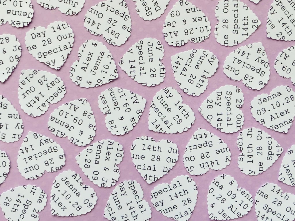 White Personalised Heart Confetti, Any Wording Custom Hearts, Wedding Decor 