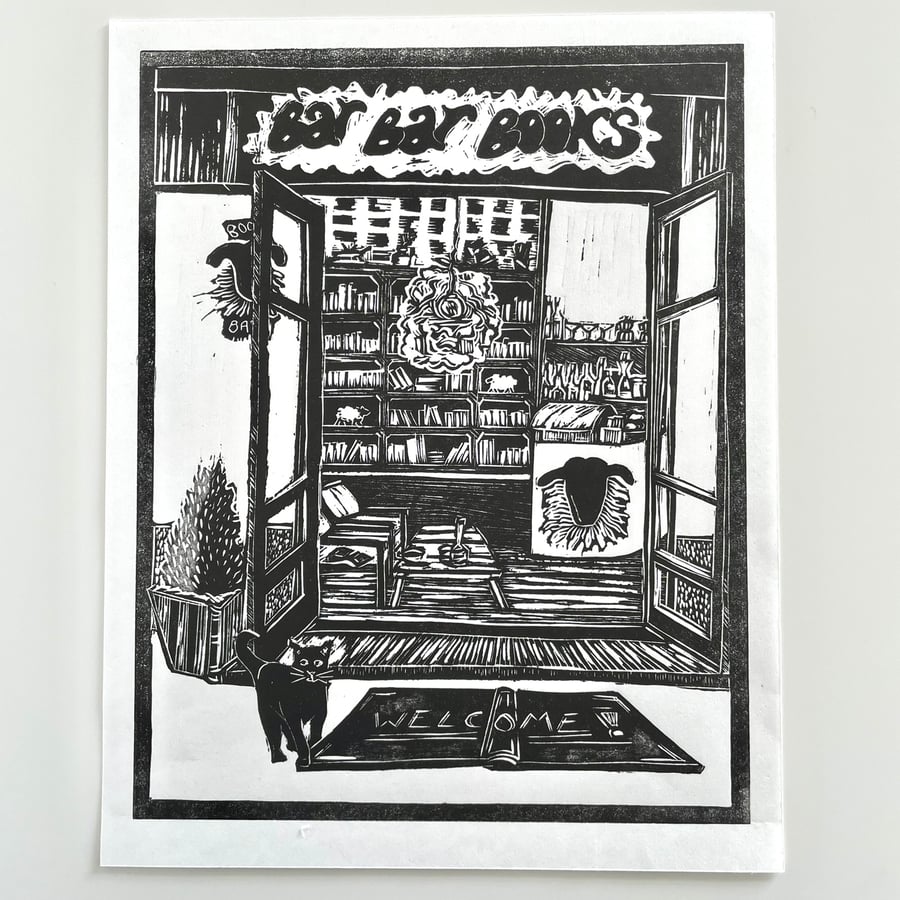 Book Bar Lino Print 