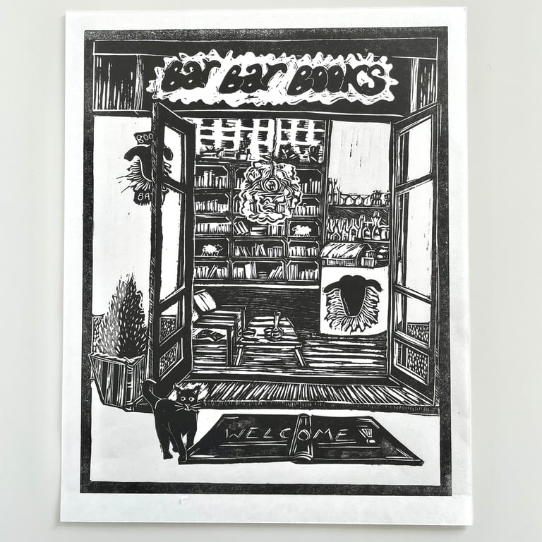 Book Bar Lino Print 