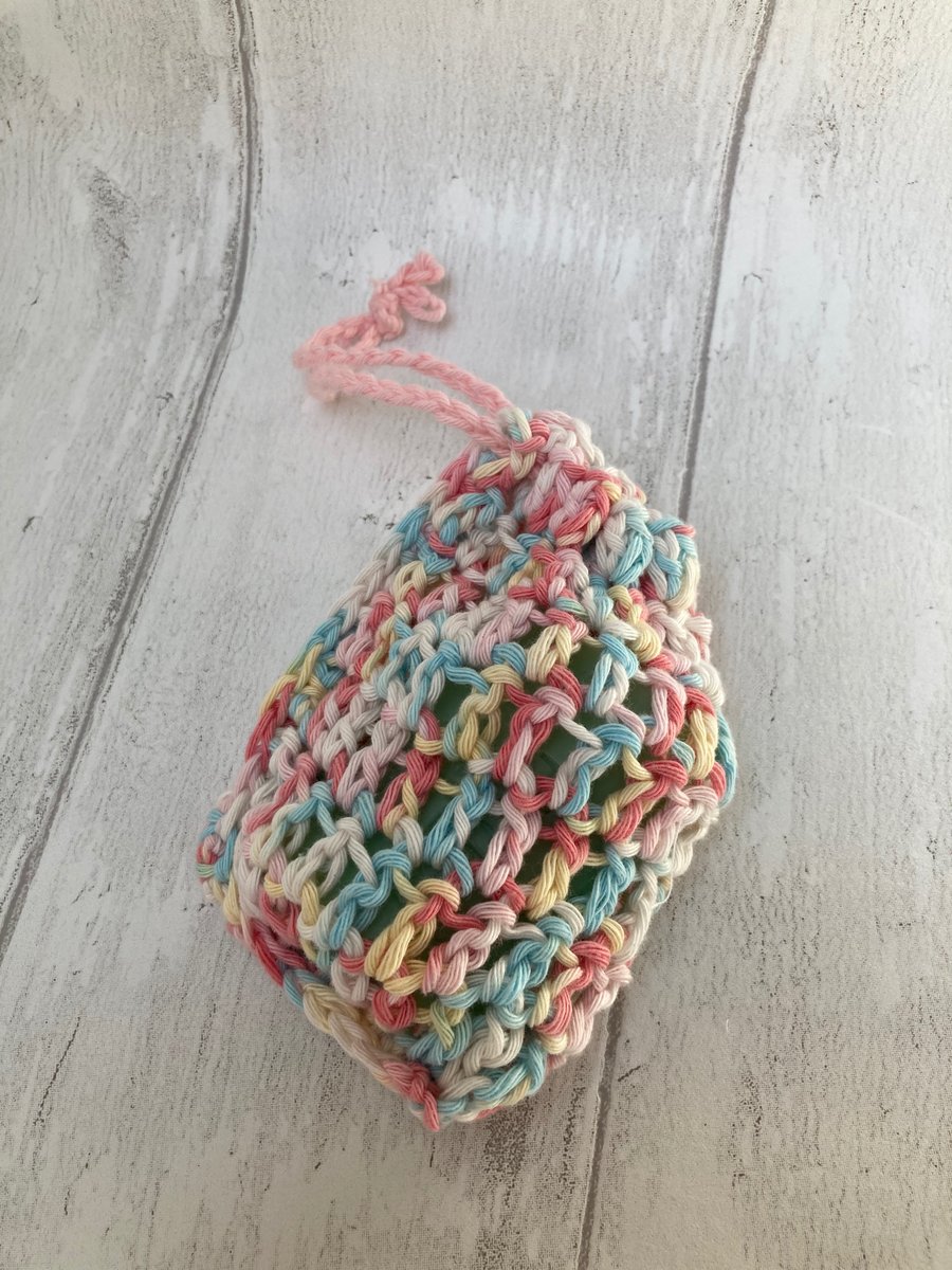 Cotton Soap Saver bag for hanging in the shower- various colours available