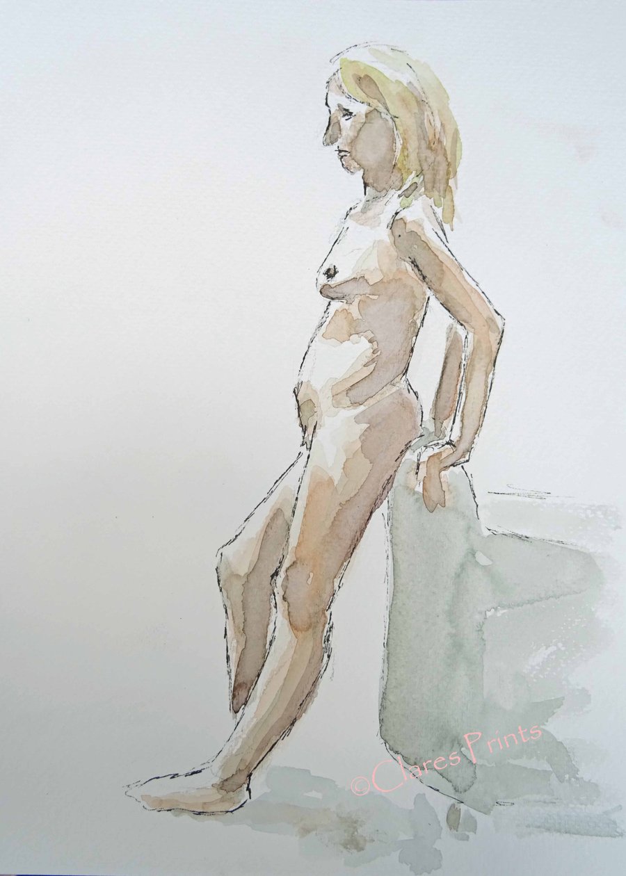 Standing Nude Lady Original Painting Art 